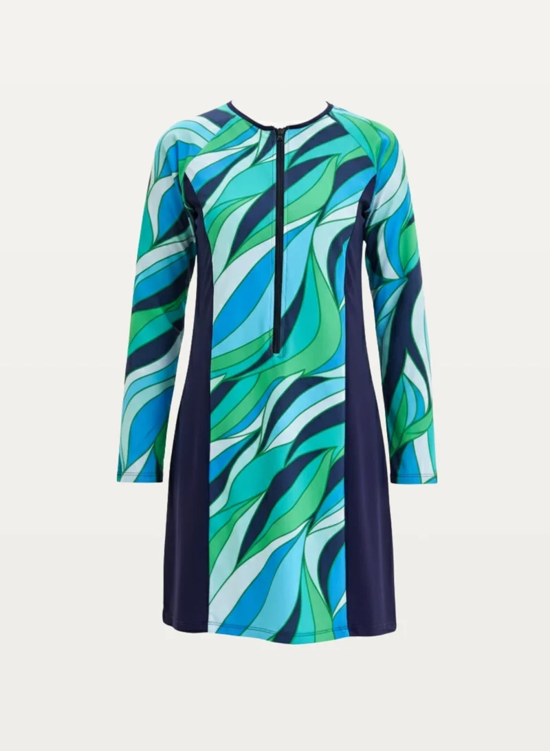 Rivamare GREEN-BLUE Noor Wave Burkini 5-Piece Modest Swimwear Set for Women | Best Price UAE