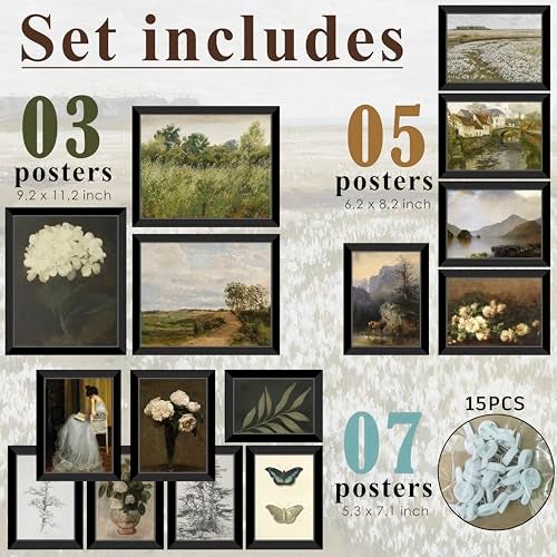 LANCHI95 15 Pcs Vintage Wall Art Decor Framed, Vintage Posters for Room, Vintage Art Prints, Moody gallery wall art, Wall Print for Bedroom, Moody Wall Decor, French Country Decor (FRAMED) - Image 2