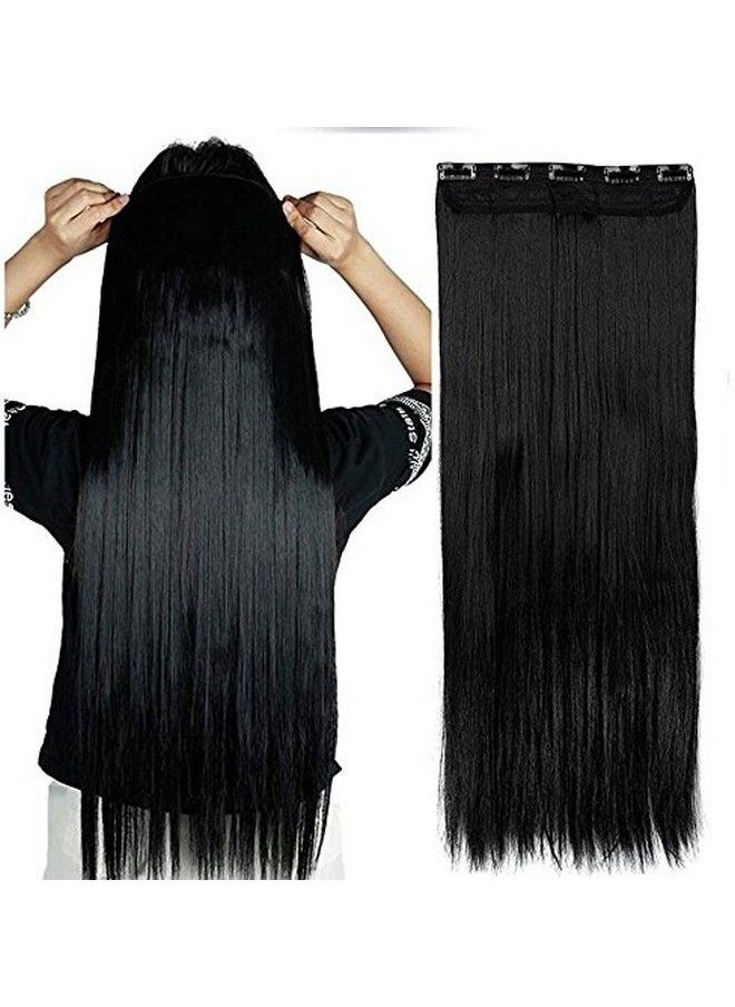 FOK 5 Clip Based Synthetic Hair Extension Black Color25 Inches  - Image 1