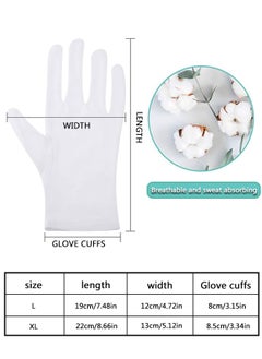 HAWAWA 12 Pairs White Cotton Gloves for Men and Women, Cotton Gloves for Dry Hands Eczema, Moisturizing Gloves Overnight, Serving Gloves Stretchable Lining Gloves, Coin Handling and Jewelry Inspection Gloves L  - Image 2