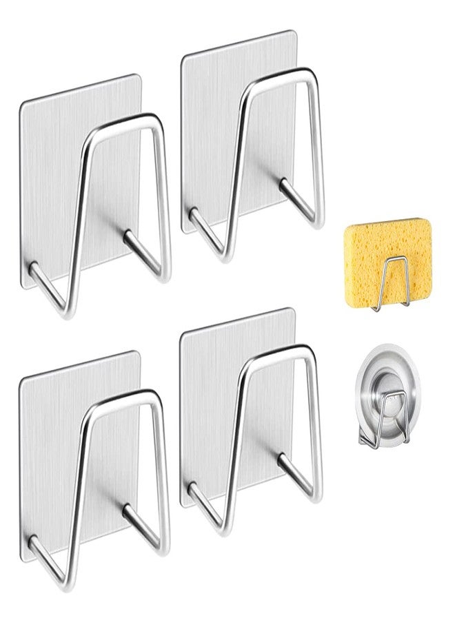 LEFTSTARER 4 Pack Sink Sponge Holder for Kitchen Sink Premium SUS304 Stainless Steel Rustproof Waterproof Quick Drying Small Strong Adhesive Sponge Holder (5.Silver X 4PCS Upgrade Style) - Image 1
