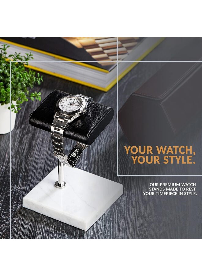 Watch Stand - Handcrafted Italian Napa Leather Natural Marble base - Watch Display Stand for all Watches - Jewelry Stand Watch Holder Accessory (Color : Black) - Image 2