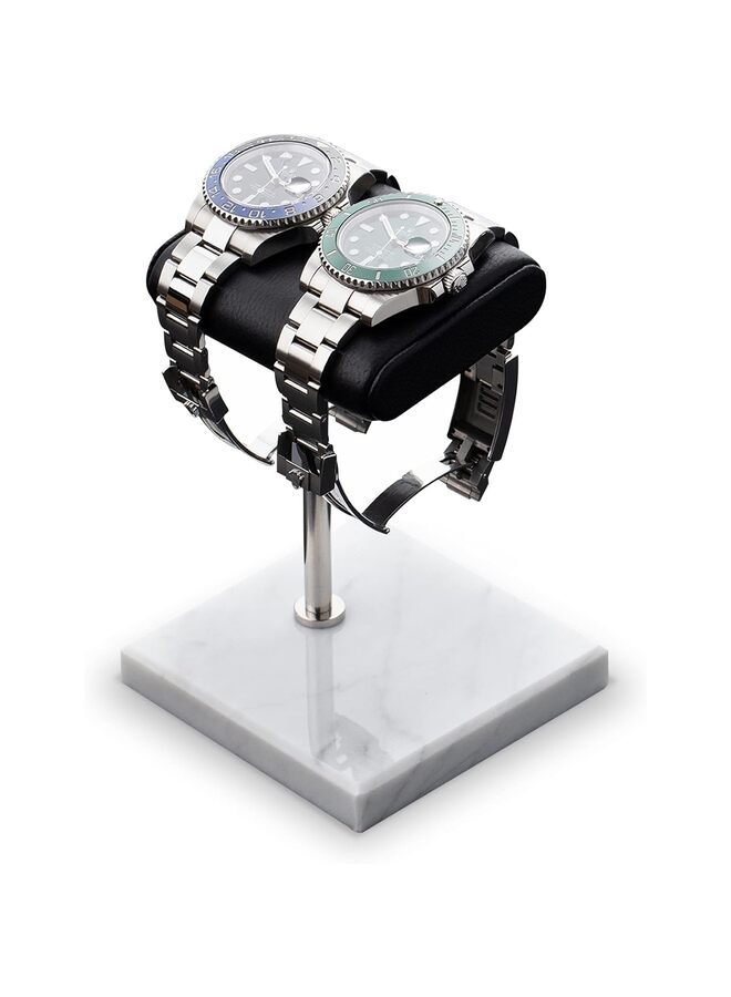 Watch Stand - Handcrafted Italian Napa Leather Natural Marble base - Watch Display Stand for all Watches - Jewelry Stand Watch Holder Accessory (Color : Black) - Image 1