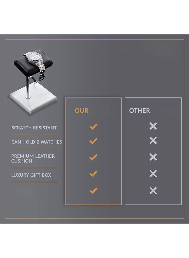 Watch Stand - Handcrafted Italian Napa Leather Natural Marble base - Watch Display Stand for all Watches - Jewelry Stand Watch Holder Accessory (Color : Black) - Image 5