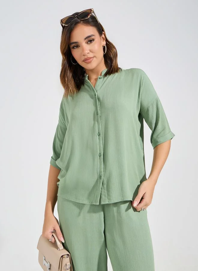 Styli Textured Boxy Shirt & Wide Leg Pants Co-Ords