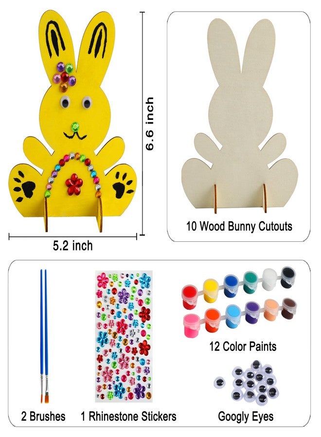 Worgree Easter Crafts for Kids, 10pcs Wooden Bunny Cutouts Arts and Crafts Painting Kits for Kids Boys Girls 4-8 8-12 Easter Basket Stuffers Party Favors Activities Gifts Spring Home Decorations - Image 4
