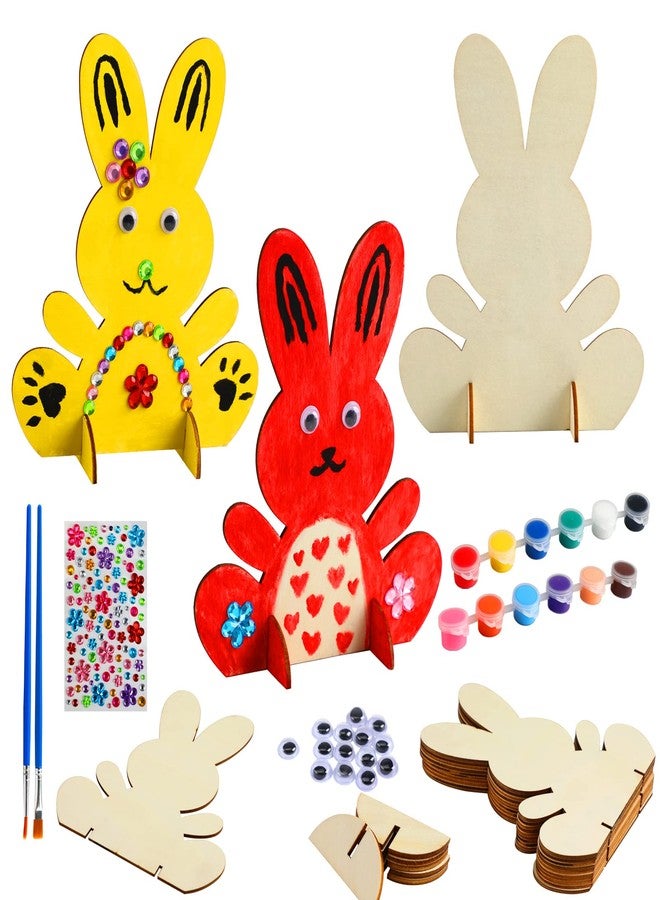 Worgree Easter Crafts for Kids, 10pcs Wooden Bunny Cutouts Arts and Crafts Painting Kits for Kids Boys Girls 4-8 8-12 Easter Basket Stuffers Party Favors Activities Gifts Spring Home Decorations - Image 1