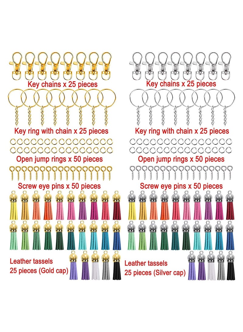SOLARAE 350 Pcs Key Chain Rings Set with Craft Tassels, Hooks  Chain, Jump Ring, and Screw Eye Pins for Crafts(Gold and Silver) - Image 2