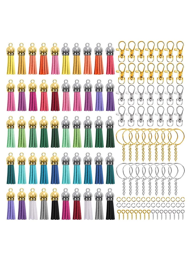 SOLARAE 350 Pcs Key Chain Rings Set with Craft Tassels, Hooks  Chain, Jump Ring, and Screw Eye Pins for Crafts(Gold and Silver) - Image 1
