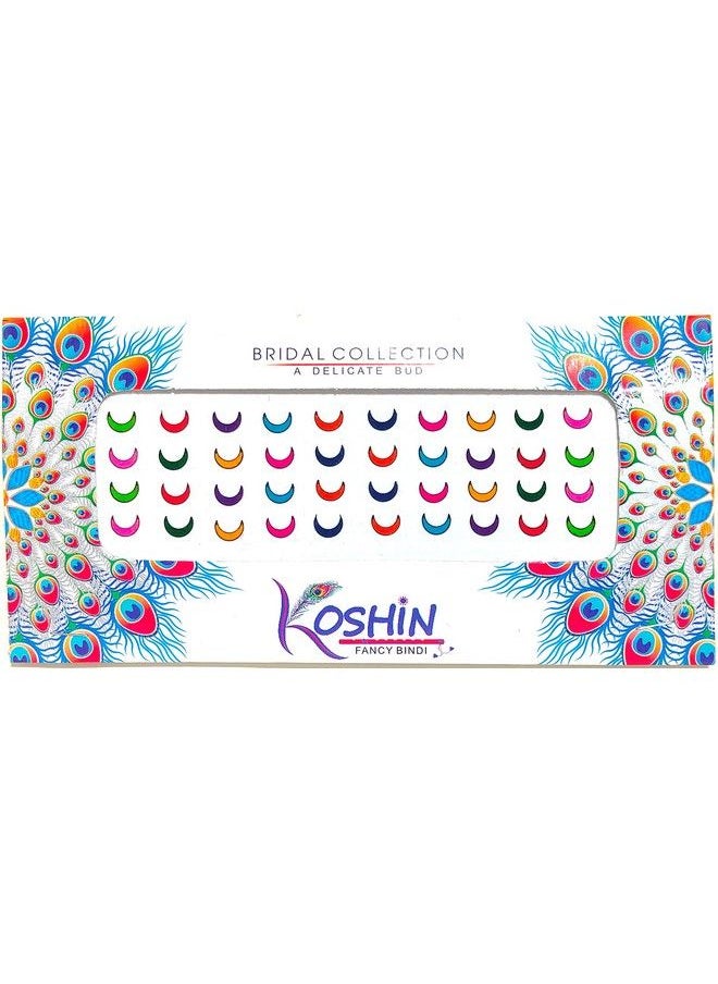 KOSHIN - Multi Color Half Moon Shape Medium Size (Per Bindi Height 6 Mm X Width 7 Mm) Forehead Bindi For Girls Women Ladies Pack Of 3 (Multi Color Chand Bindi) - Image 1