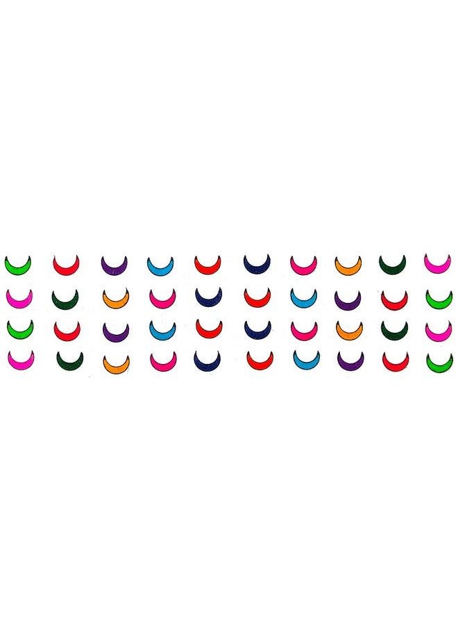 KOSHIN - Multi Color Half Moon Shape Medium Size (Per Bindi Height 6 Mm X Width 7 Mm) Forehead Bindi For Girls Women Ladies Pack Of 3 (Multi Color Chand Bindi) - Image 1