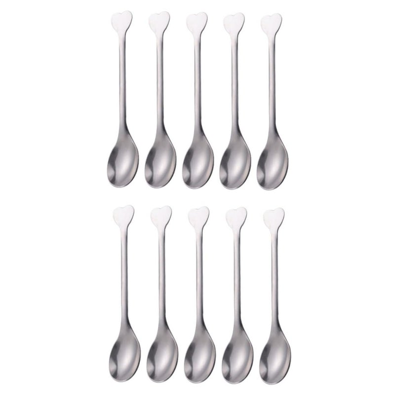 12 Polished Heart Shaped Stainless Steel Spoons For Coffee Cocktails Desserts Picnic Restaurant School - Image 2