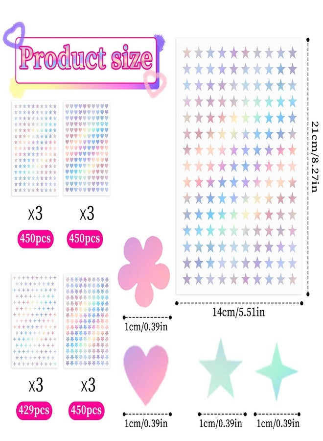 Hariendny 1800 Pcs Star Stickers, Holographic & Foil Heart, PET Material, 12 Sheets, Indoor Use, Star & Heart Shapes, Academic Awards & Incentives, Home Decoration, DIY - Image 2
