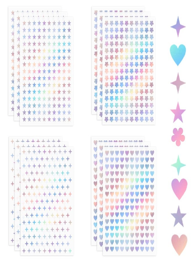 Hariendny 1800 Pcs Star Stickers, Holographic & Foil Heart, PET Material, 12 Sheets, Indoor Use, Star & Heart Shapes, Academic Awards & Incentives, Home Decoration, DIY - Image 1
