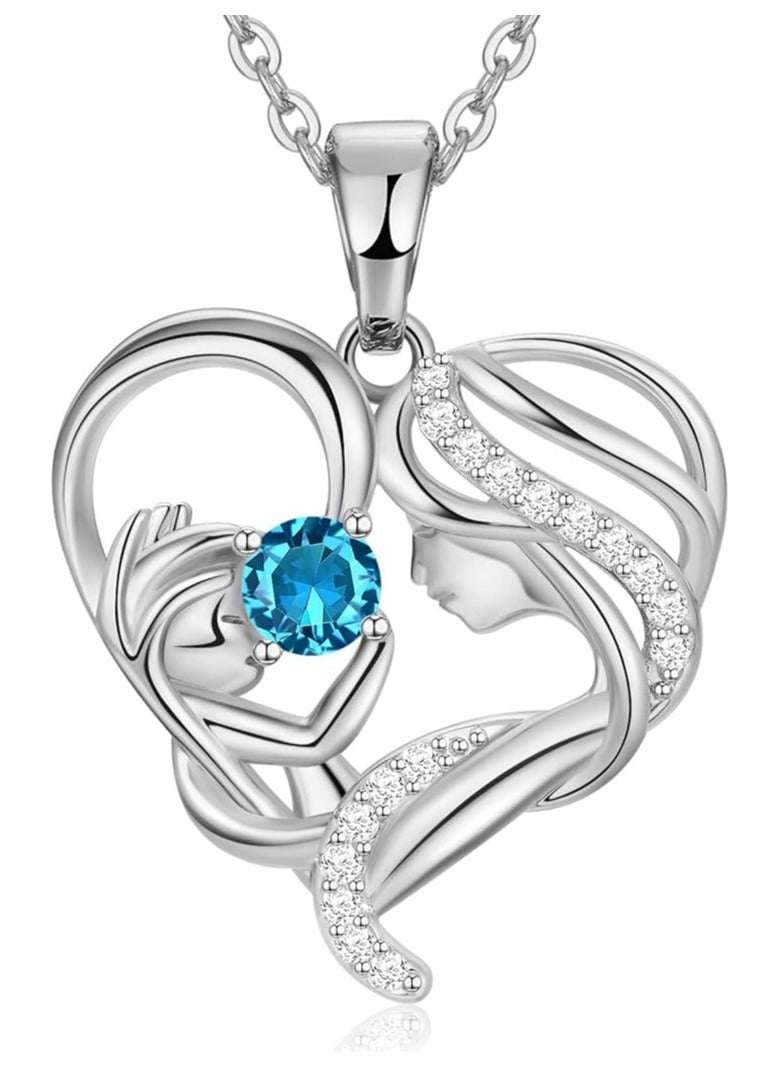 Zifeel Mother and Child Love Heart Pendant Necklace, Mothers Day Gift,  925 Sterling Silver Birthstone Necklace for Women, Mothers Day Valentines, Anniversary, Birthday,  Jewelry Gifts for Mom, Women, Wife Grandma... - Image 1