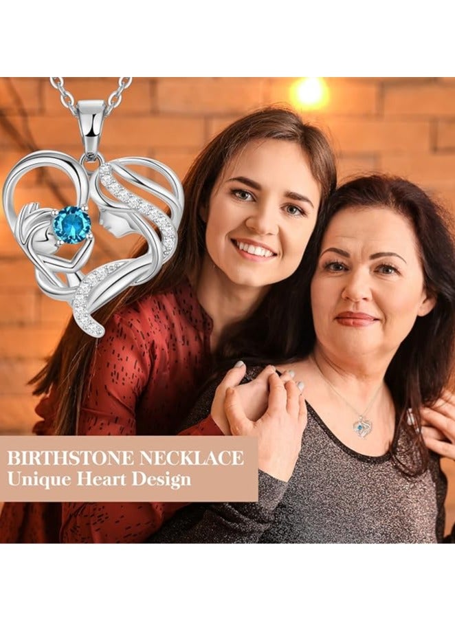 Zifeel Mother and Child Love Heart Pendant Necklace, Mothers Day Gift,  925 Sterling Silver Birthstone Necklace for Women, Mothers Day Valentines, Anniversary, Birthday,  Jewelry Gifts for Mom, Women, Wife Grandma... - Image 3
