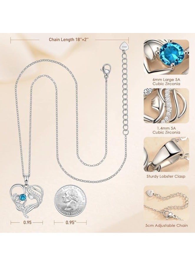 Zifeel Mother and Child Love Heart Pendant Necklace, Mothers Day Gift,  925 Sterling Silver Birthstone Necklace for Women, Mothers Day Valentines, Anniversary, Birthday,  Jewelry Gifts for Mom, Women, Wife Grandma... - Image 4