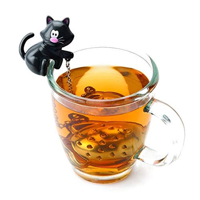 Joie Meow Tea Ball Infuser, Steep and Strain Loose Leaf Tea, Securely Sits on Side of Mug, Cute Cat Design, Stainless Steel, BPA-Free, Colors May Vary - Image 1