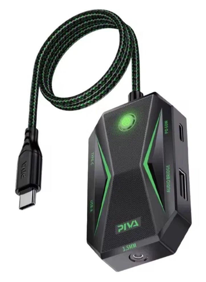 PIVA GS4 PRO Type C 5 in 1 Adapter with 32bit Sound Card 60W Fast Charging Data Transfer Rate Up to 480Mbps Compatible with AUX and Type C Headphones Supports All iPads and iPhones with Type C Port - Image 1