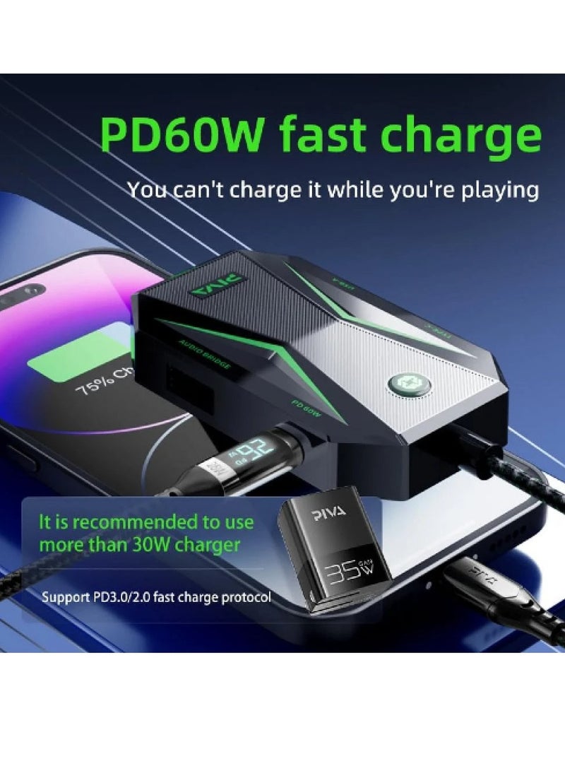PIVA GS4 PRO Type C 5 in 1 Adapter with 32bit Sound Card 60W Fast Charging Data Transfer Rate Up to 480Mbps Compatible with AUX and Type C Headphones Supports All iPads and iPhones with Type C Port - Image 4