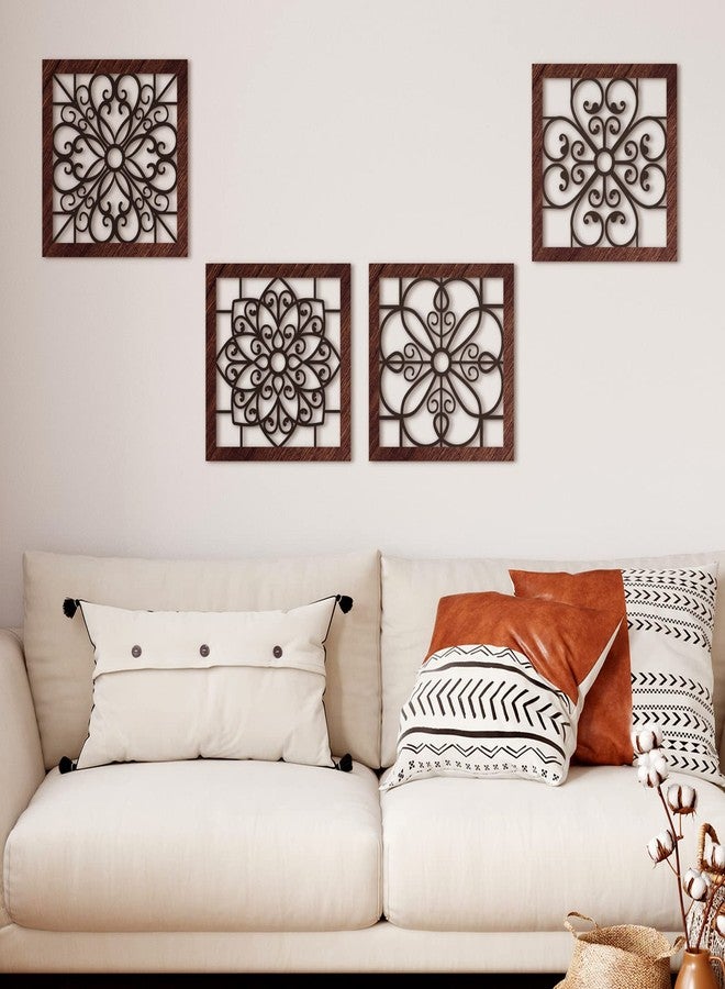 Yulejo 4 Piece Thicken Rustic Wall Decor - Wooden Hollow Carved Design Rustic Wall Art for Living Room, Bedroom, Hallway, Office, Kitchen (Brown, Black) - Image 3