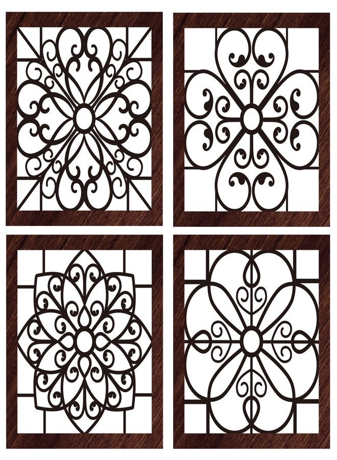 Yulejo 4 Piece Thicken Rustic Wall Decor - Wooden Hollow Carved Design Rustic Wall Art for Living Room, Bedroom, Hallway, Office, Kitchen (Brown, Black) - Image 1
