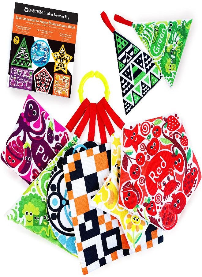 BabyBibi High Contrast Crinkle Paper Shapes - Baby Sensory Toys for Visual Development, Tummy Time - Crib, Stroller & Car Seat Crinkle Toys for Babies & Infants 3 Months+  - Image 4