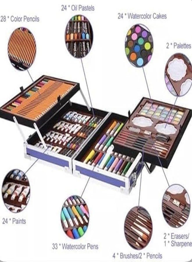 Cojuz 145 Pcs Kids Artist Color Set – Professional Drawing Kit with Color Pencils, Oil Pastels, Watercolors, Acrylic Paints, Sketch Tools & Craft Supplies (Pink Case) - Image 3