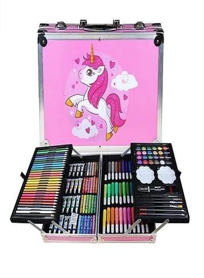 Cojuz 145 Pcs Kids Artist Color Set – Professional Drawing Kit with Color Pencils, Oil Pastels, Watercolors, Acrylic Paints, Sketch Tools & Craft Supplies (Pink Case) - Image 1