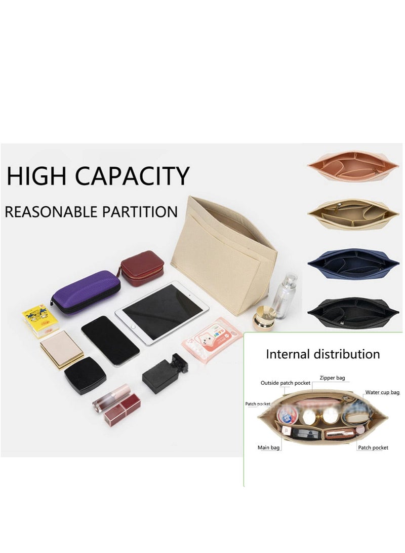 KASTWAVE Multi-Pocket Felt Handbag Organizer, Folding Tote Bag organizer insert, Felt Organizer Insert Handbags & Base Shaper, for Insert Wallet Organizer for Longchamp (Dark Blue, Medium) - Image 2