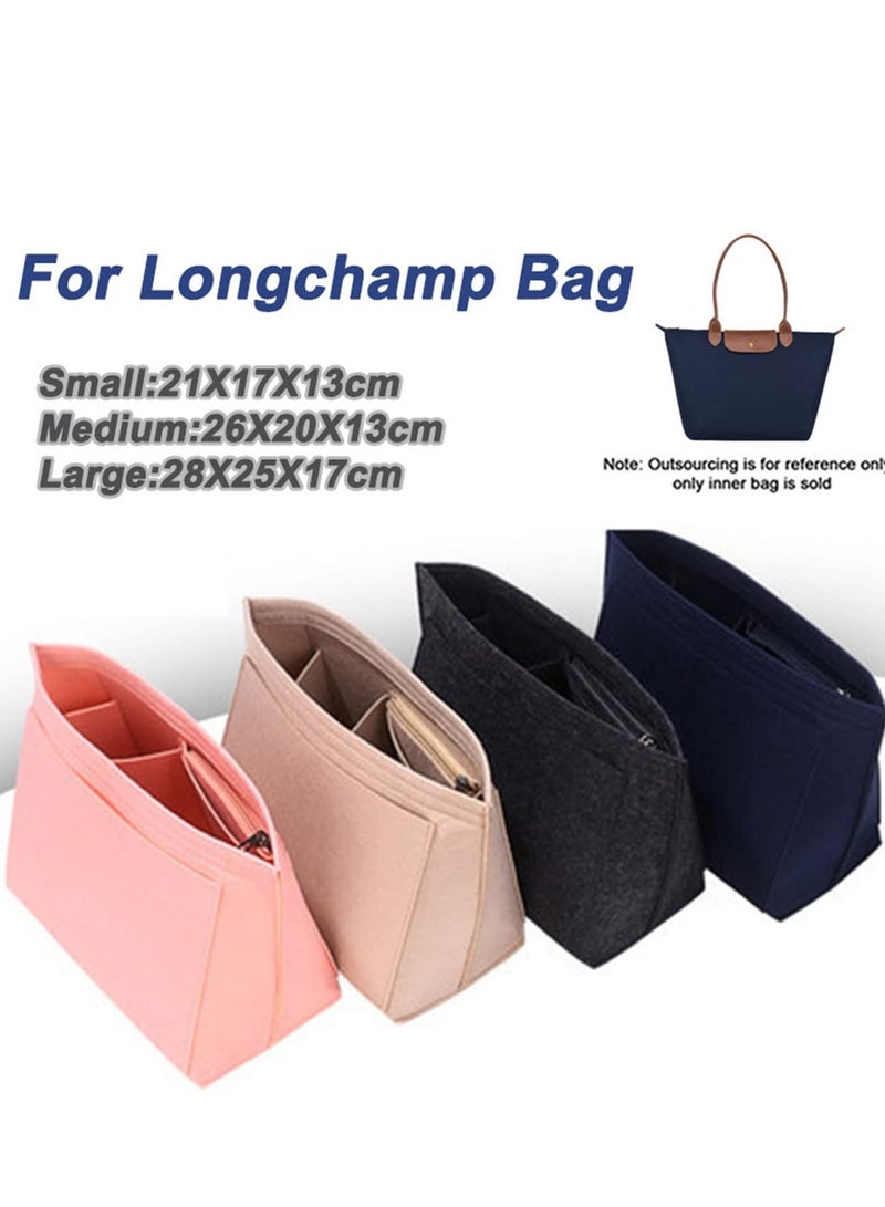 KASTWAVE Multi-Pocket Felt Handbag Organizer, Folding Tote Bag organizer insert, Felt Organizer Insert Handbags & Base Shaper, for Insert Wallet Organizer for Longchamp (Dark Blue, Medium) - Image 4