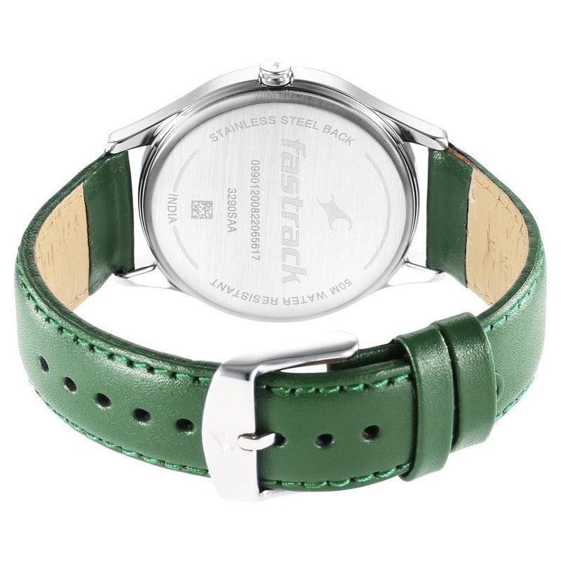 Fastrack Stunners Men's Quartz Analog | Sculpted Matte Green Dial with Green Leather Strap | Polished Silver Case & Minimalist Design - NR3290SL02 - Image 5