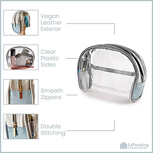 EzPacking Half Moon Bag / Clear Cosmetic Pouch for Purse / Transparent TSA Compliant Clear Quart Bag for Travel / See-Through Clutch or Handbag for Makeup / Made From Vegan Leather, Vinyl PVC & Suede (Silver) - Image 3