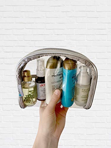 EzPacking Half Moon Bag / Clear Cosmetic Pouch for Purse / Transparent TSA Compliant Clear Quart Bag for Travel / See-Through Clutch or Handbag for Makeup / Made From Vegan Leather, Vinyl PVC & Suede (Silver) - Image 4