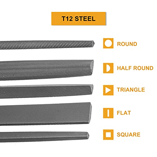 INGCO Steel File Set, 5 Pieces Hand Metal Files, Premium Grade T12 Steel File Set, Includes Flat, Square, Triangular, Round, and Half-Round File - Image 4