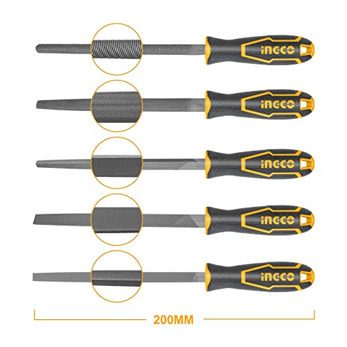 INGCO Steel File Set, 5 Pieces Hand Metal Files, Premium Grade T12 Steel File Set, Includes Flat, Square, Triangular, Round, and Half-Round File - Image 3