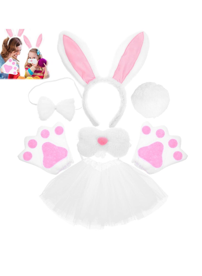 Children Dress-up Costume, Costumes Accessories for Girls Bunny Costume Bunny Headband Nose Tail Bow Tie Gloves Tutu Skirt Rabbit Costume Cosplay Accessories for Mardi Gras Party - Image 1