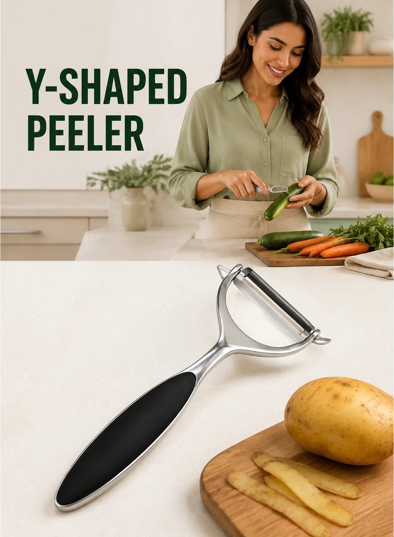 Baytna Y-Shaped Vegetable Peeler, Stainless Steel Blade Peeler, 15 x 6.5 x 1.5 cm with Zinc Alloy Handle, Lightweight Kitchen Tool for Potato Carrot Apple Cucumber Tomato, Dishwasher Safe (Silver) - Image 2