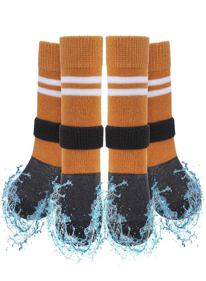 SCENEREAL Anti Slip Dog Boots & Paw Protectors for Hardwood Floor, Extended Dog Socks to Prevent Licking Paws, Waterproof Pet Snow Rain Shoe for Winter Large Senior Dogs, Khaki XL