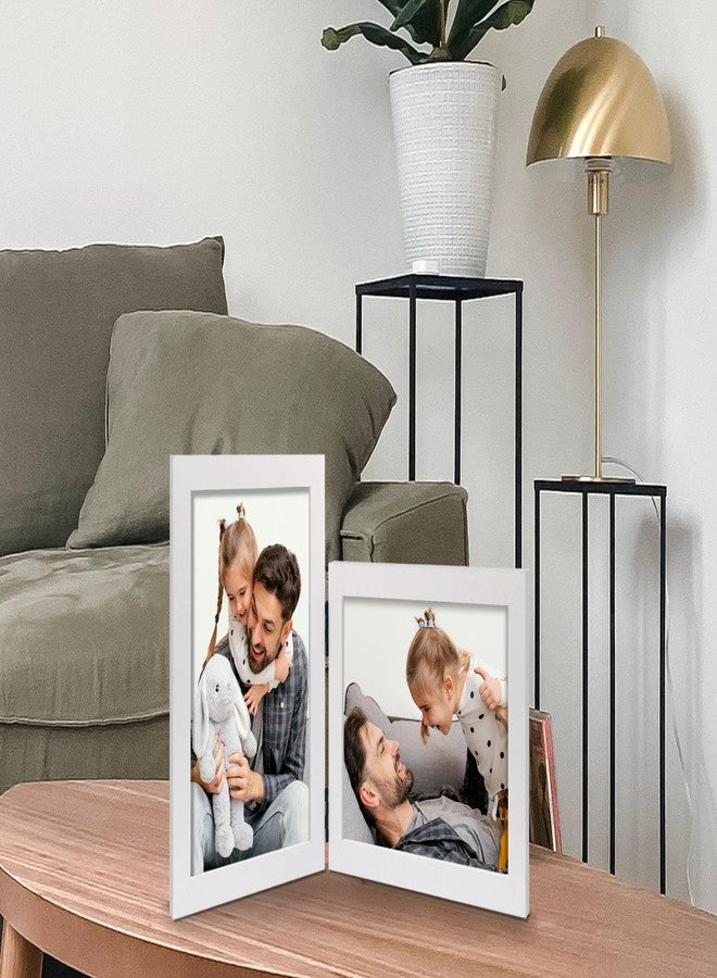 JD Concept Vertical Horizontal Combo, Double 6x4 (10 x 15 cm) White Wood Hinged Photo Picture Frame, Desktop or Wall Mounted, Portrait and Landscape View - Image 5