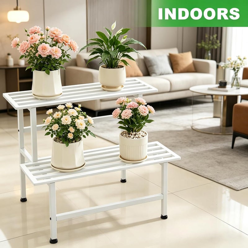 Dipion Metal Plant Stand Outdoor Plant Shelf Indoor,2 Tier Heavy Duty Ladder Plant Stands for Multiple Plants,26" L x 20.25" H x 17.75" W,White - Image 5
