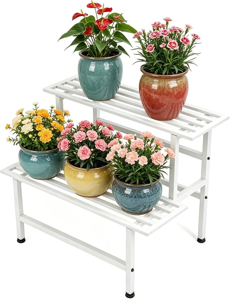 Dipion Metal Plant Stand Outdoor Plant Shelf Indoor,2 Tier Heavy Duty Ladder Plant Stands for Multiple Plants,26" L x 20.25" H x 17.75" W,White - Image 1