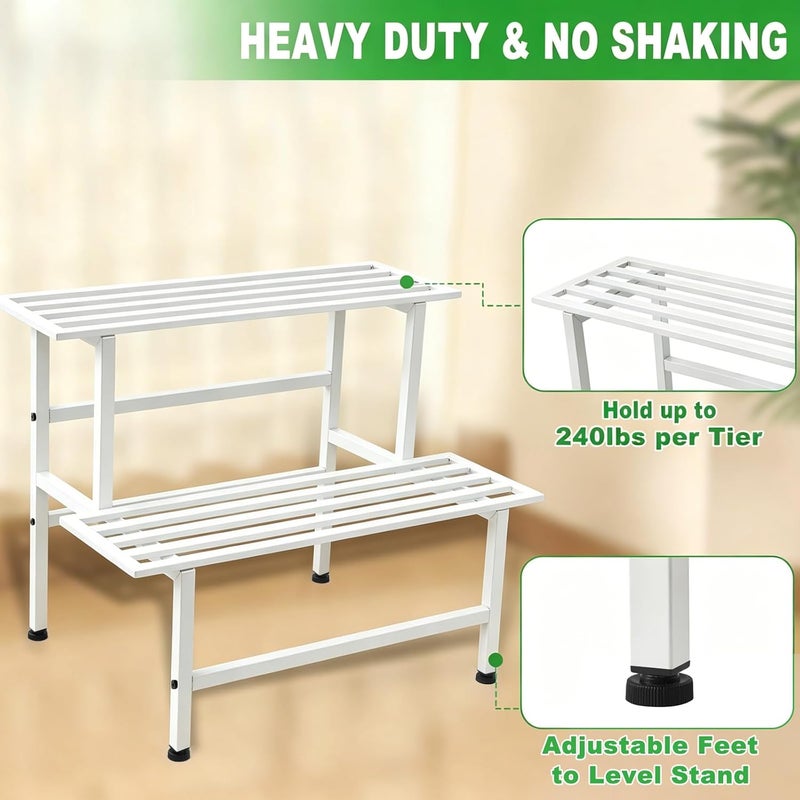 Dipion Metal Plant Stand Outdoor Plant Shelf Indoor,2 Tier Heavy Duty Ladder Plant Stands for Multiple Plants,26" L x 20.25" H x 17.75" W,White - Image 3