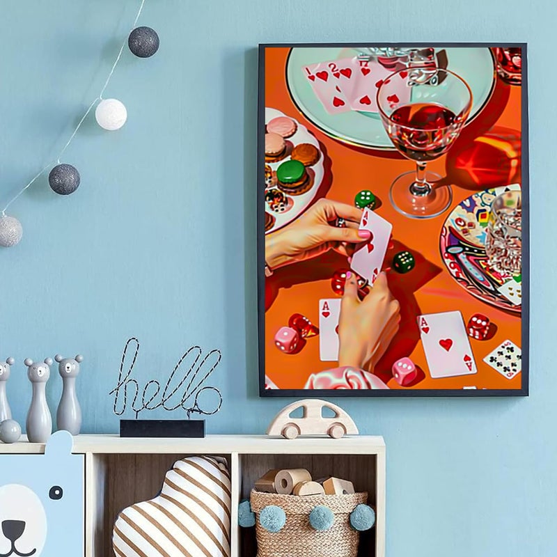 KICHANG Vintage Poker Diamond Art Kits for Adults Beginner,Orange DIY Modern Diamond Painting 5D Round Full Drill Diamond Dots Gem Art Crafts with Tools,Funny Crafts for Home Wall Decor&Gift-12x16in - Image 4
