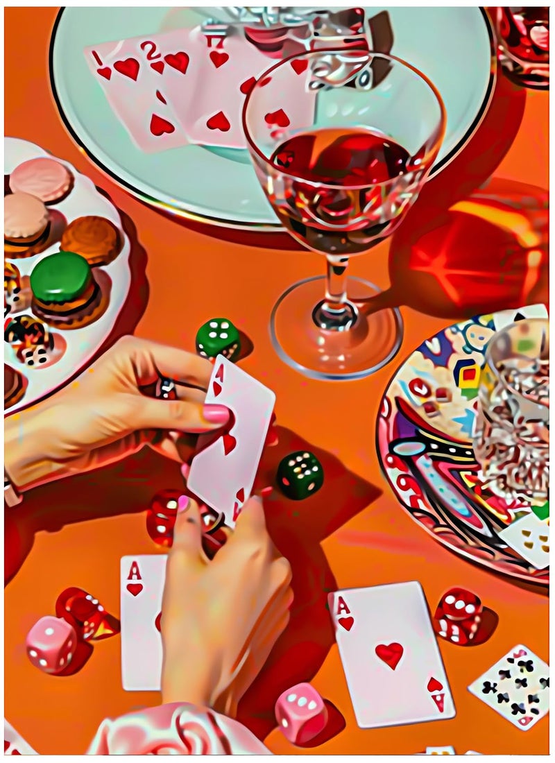 KICHANG Vintage Poker Diamond Art Kits for Adults Beginner,Orange DIY Modern Diamond Painting 5D Round Full Drill Diamond Dots Gem Art Crafts with Tools,Funny Crafts for Home Wall Decor&Gift-12x16in - Image 1