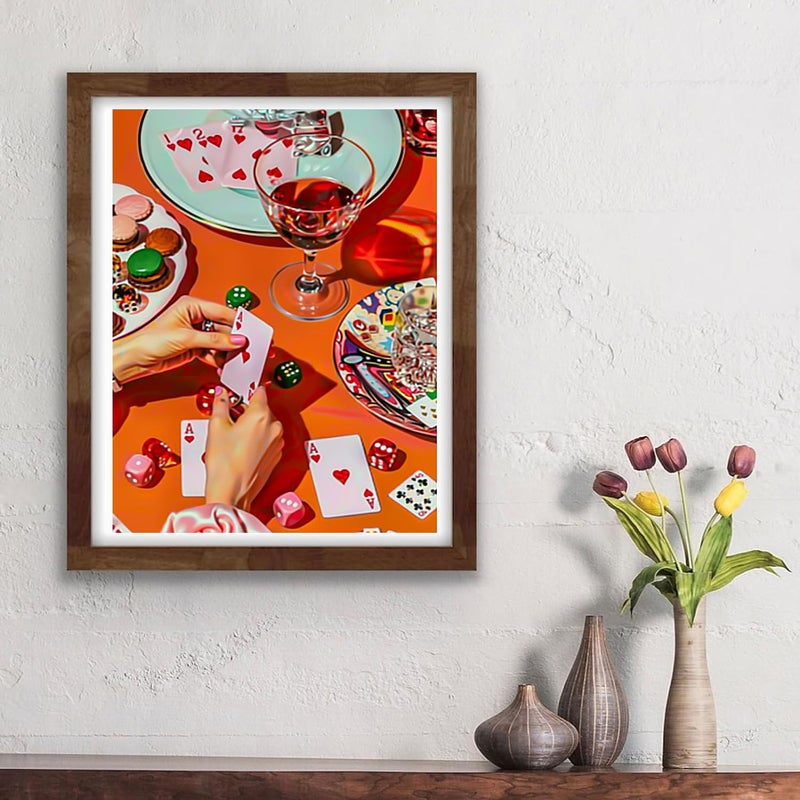 KICHANG Vintage Poker Diamond Art Kits for Adults Beginner,Orange DIY Modern Diamond Painting 5D Round Full Drill Diamond Dots Gem Art Crafts with Tools,Funny Crafts for Home Wall Decor&Gift-12x16in - Image 3