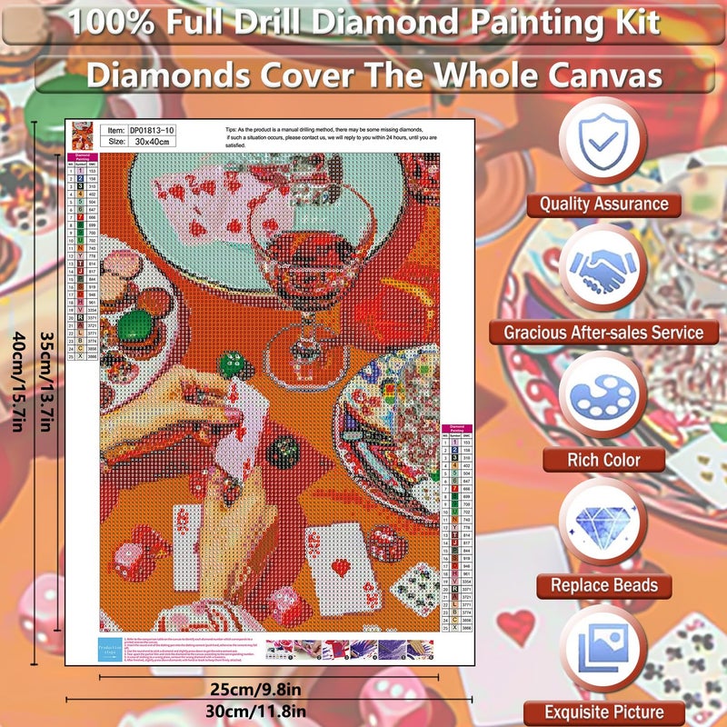 KICHANG Vintage Poker Diamond Art Kits for Adults Beginner,Orange DIY Modern Diamond Painting 5D Round Full Drill Diamond Dots Gem Art Crafts with Tools,Funny Crafts for Home Wall Decor&Gift-12x16in - Image 2