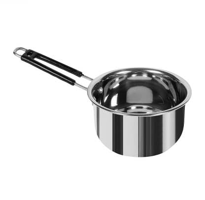 DiBha Stainless Steel Gas Compatible Heavy Base Small Sauce Pan Multipurpose Tea Pan/Milk Pan/Chaidan with Lid and Strong Black PVC Riveted Handle, Ideal for Daily Usage (400 ml) - Image 1