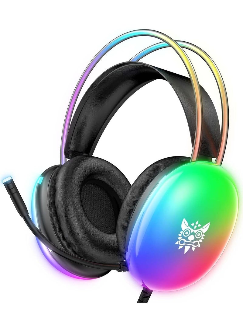 Onikuma X25 Gaming Headset with Microphone, RGB Gradient Dynamic Lighting, PC Wired Lightweight Gaming Headphones for PS4/PS5/Laptop/MAC, 3.5mm Audio Over Ear Headphone, Stereo Surround Sound - Image 1