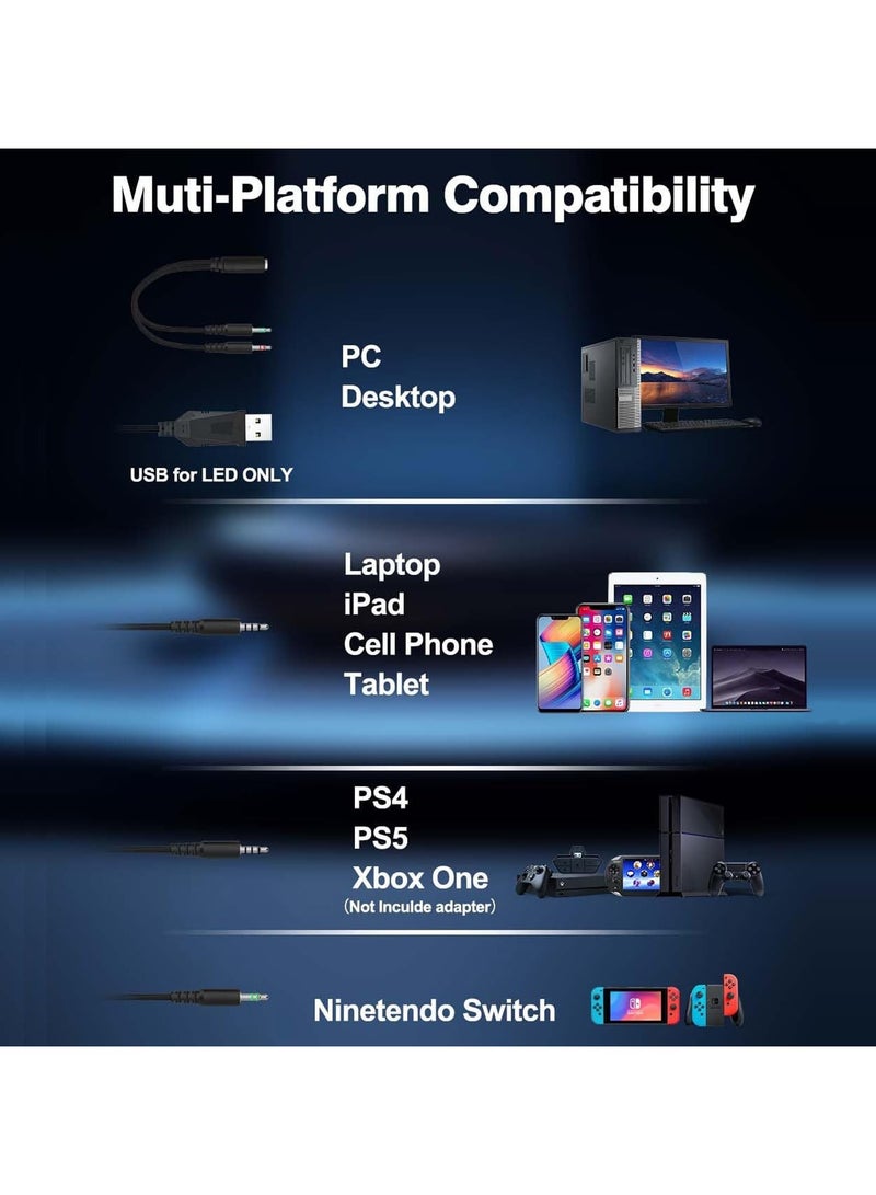 Onikuma X25 Gaming Headset with Microphone, RGB Gradient Dynamic Lighting, PC Wired Lightweight Gaming Headphones for PS4/PS5/Laptop/MAC, 3.5mm Audio Over Ear Headphone, Stereo Surround Sound - Image 4